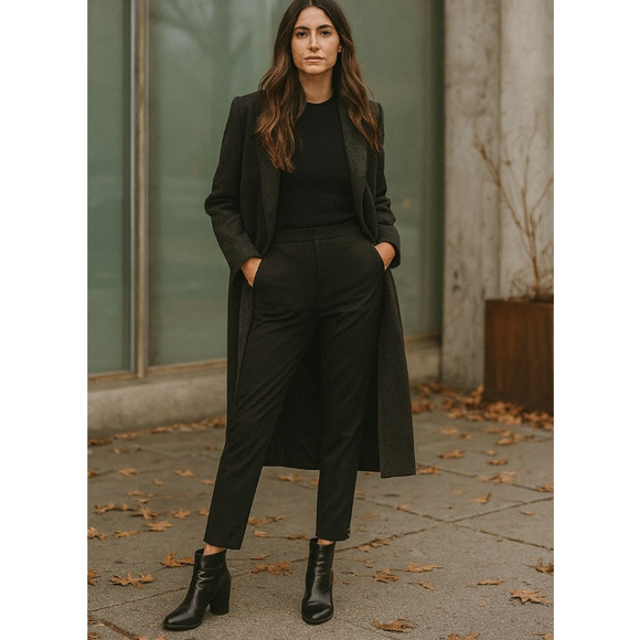 NEW Nili Lotan 8 Chelsea Elastic Waist Pull On Pants 100% Virgin Wool Crop Black - Picture 2 of 14